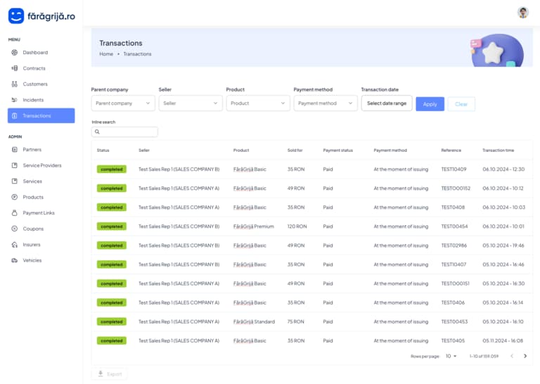 Example of a real back-office software interface from the FaraGrija project